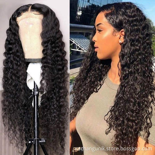 Double Drawn Indian Human Hair Lace Front Closure Wig Virgin Remy Raw Indian Hair Deep Wave 4*4 Closure Pre Plucked Lace Wig